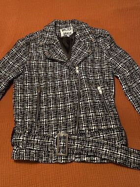 Walter Baker Black and White Tweed Moto Blazer